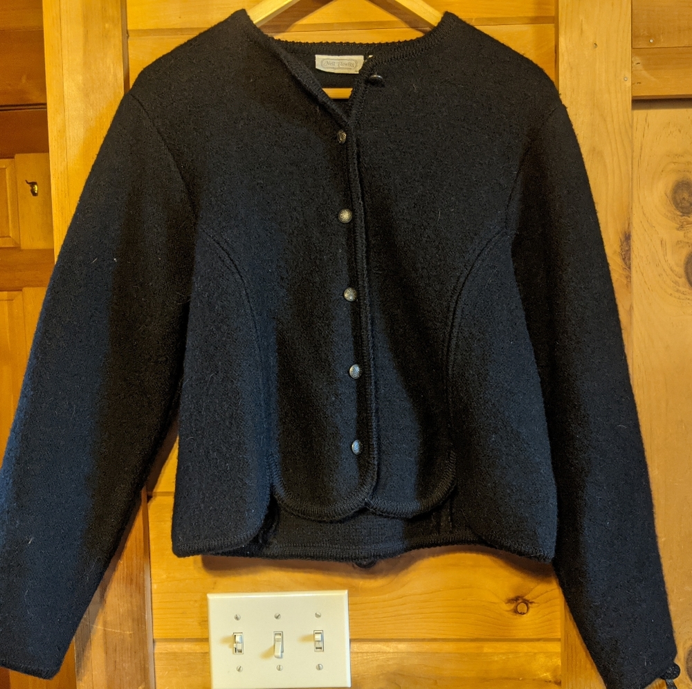Black Boiled Wool Jacket, Size 10 - image 1